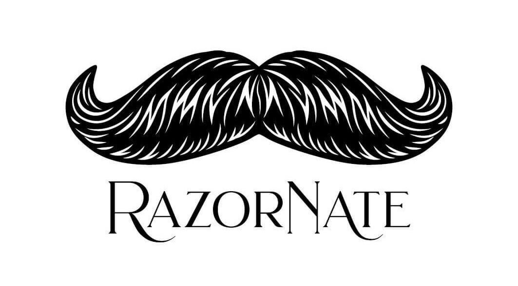 Razornate Barber logo featuring a stylized moustache in Golden Bay, Western Australia, AU.