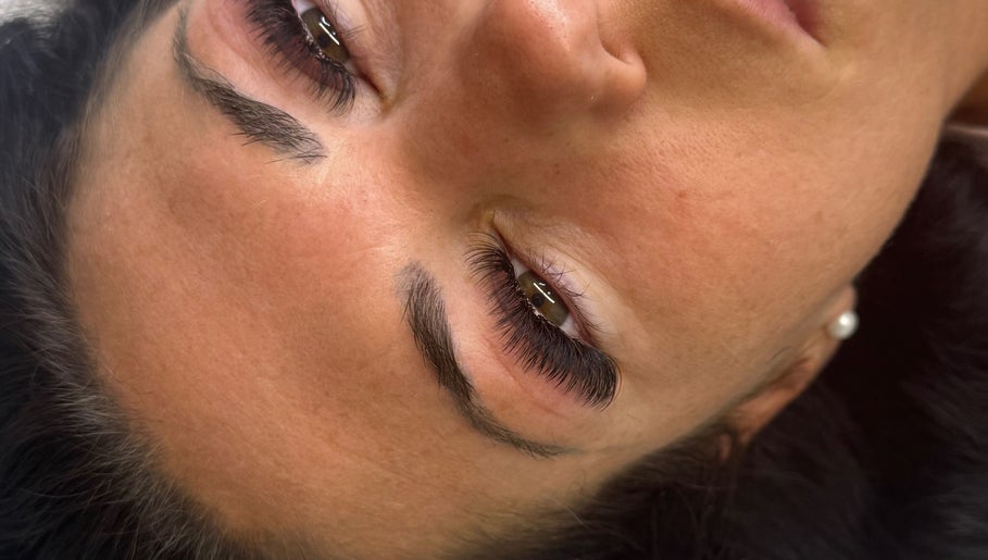 Close-up of eyelash extensions at Romaiya Beauty Bar, London, England, GB.