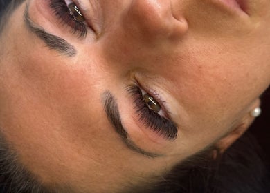 Close-up of eyelash extensions at Romaiya Beauty Bar, London, England, GB.