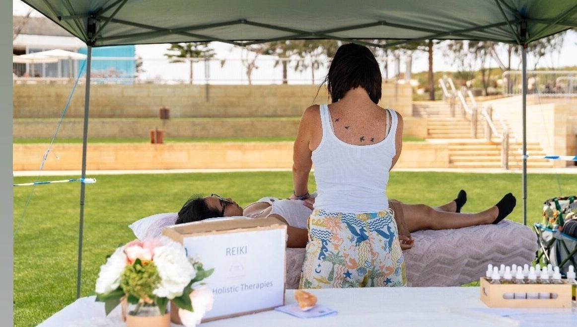 Outdoor Reiki session at Sage Holistic Therapies in Alkimos, Western Australia, AU. Peaceful and rejuvenating atmosphere.