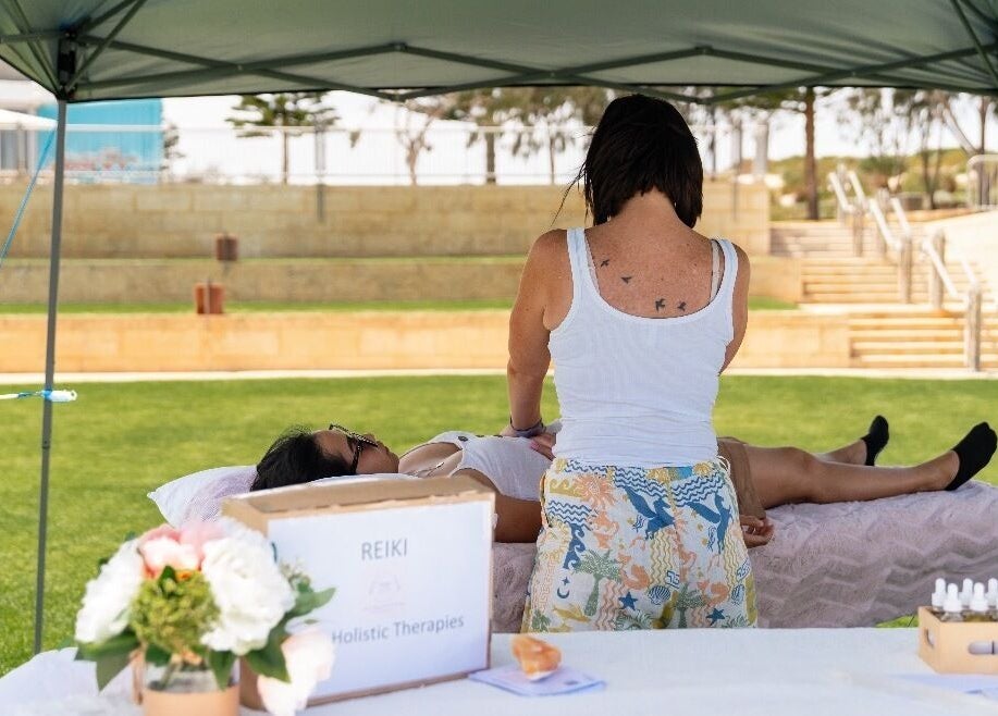 Outdoor Reiki session at Sage Holistic Therapies in Alkimos, Western Australia, AU. Peaceful and rejuvenating atmosphere.