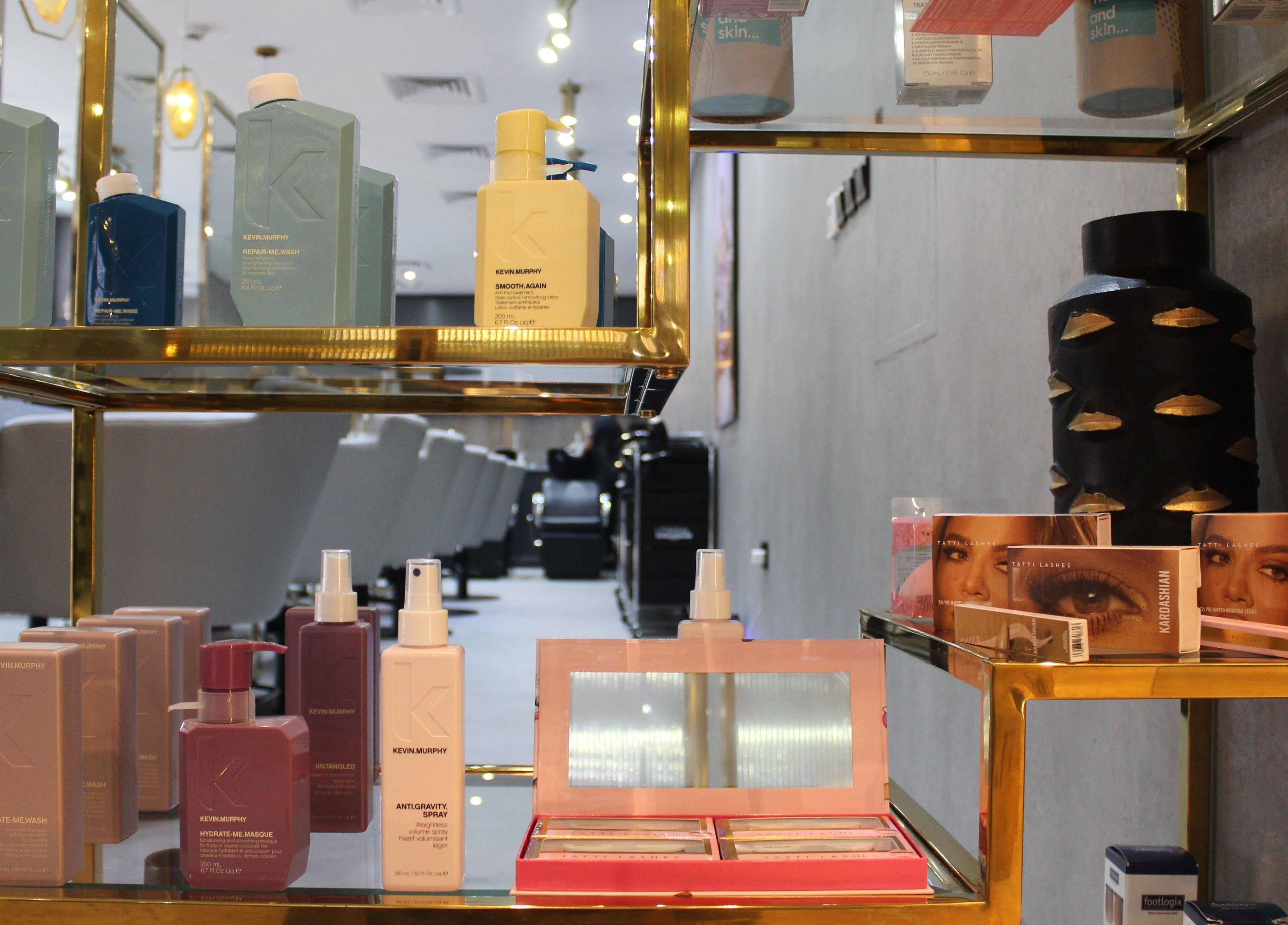 Product display at The Salon Luxe at Five JBR, Dubai, Dubai, AE featuring premium beauty brands.