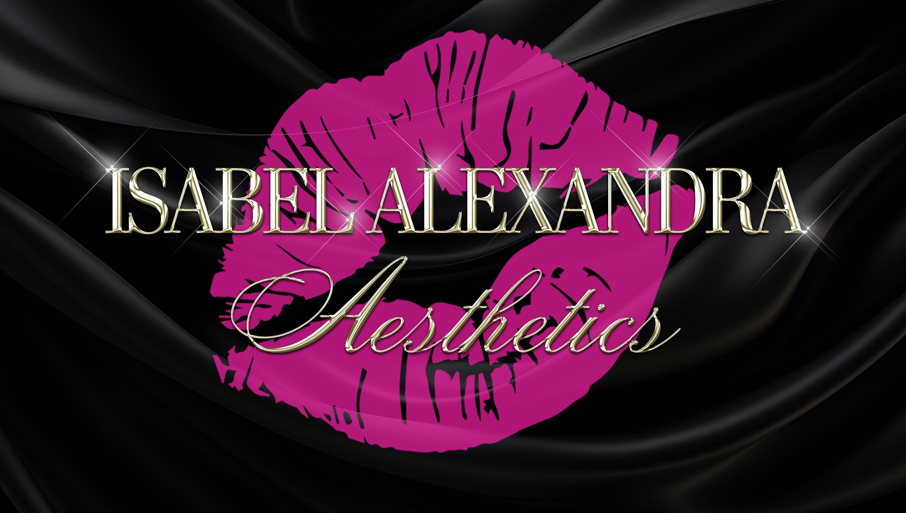 Logo of Isabel Alexandra Aesthetics featuring pink lips, located in Loughborough, England, GB on a black background.