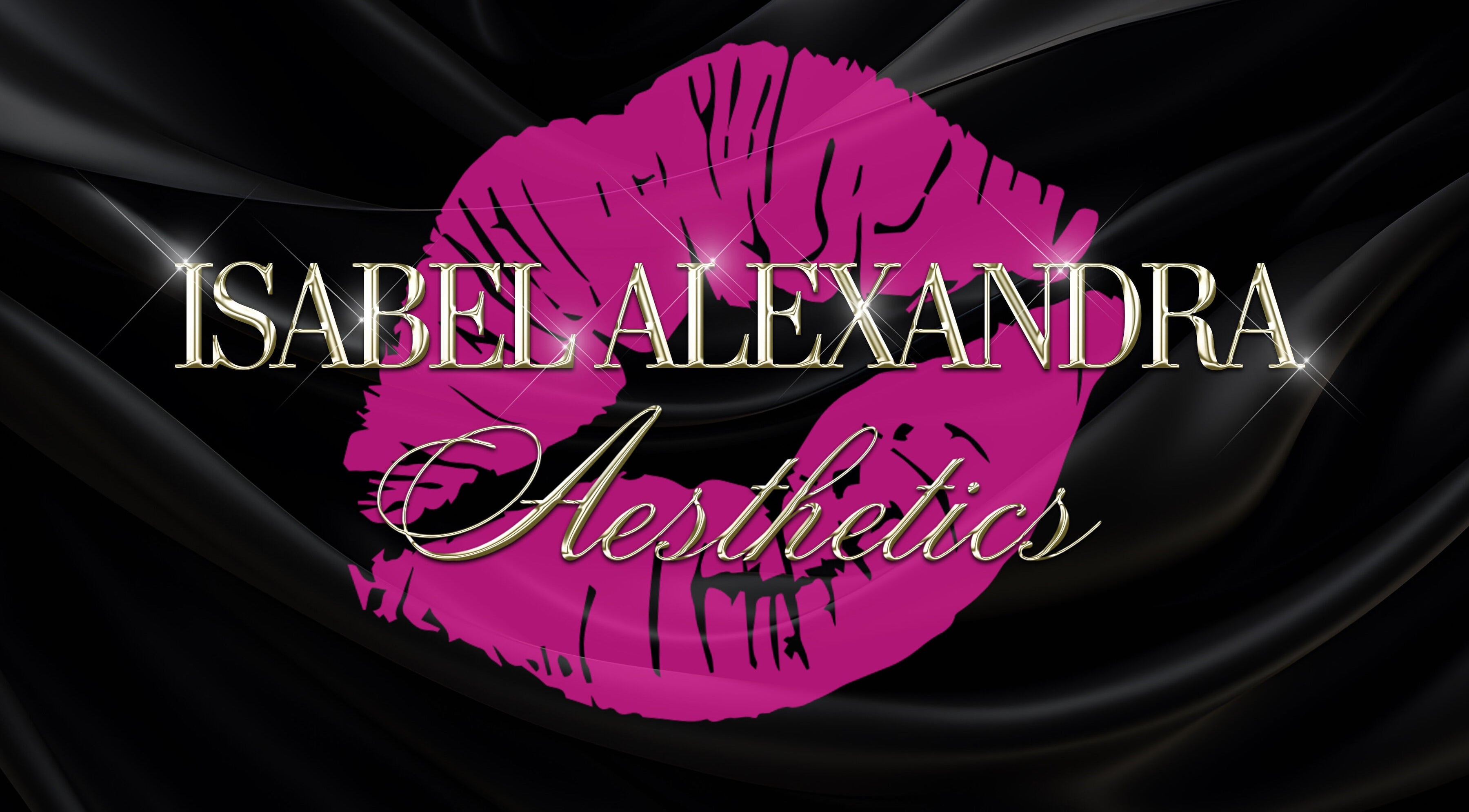 Logo of Isabel Alexandra Aesthetics featuring pink lips, located in Loughborough, England, GB on a black background.