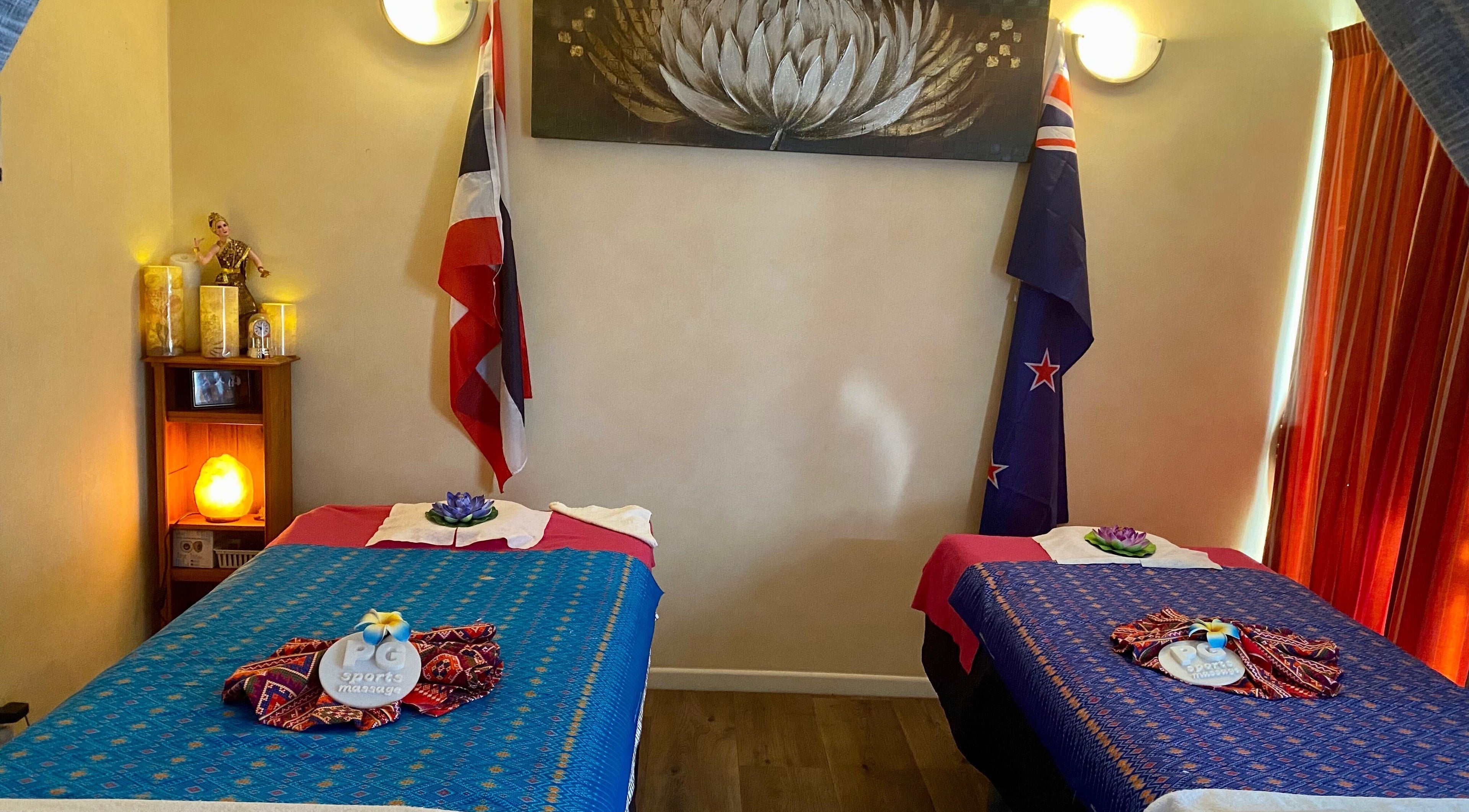 Calming massage room at PG Sports Massage in Auckland, Auckland, NZ with vivid decor and relaxing ambiance.