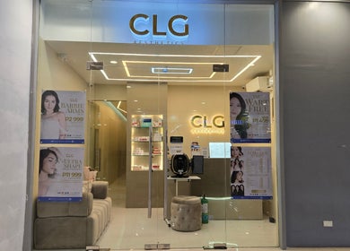 Entrance of CLG Aesthetics SM Center Congressional in Quezon City, Metro Manila, PH showcasing modern interior design.