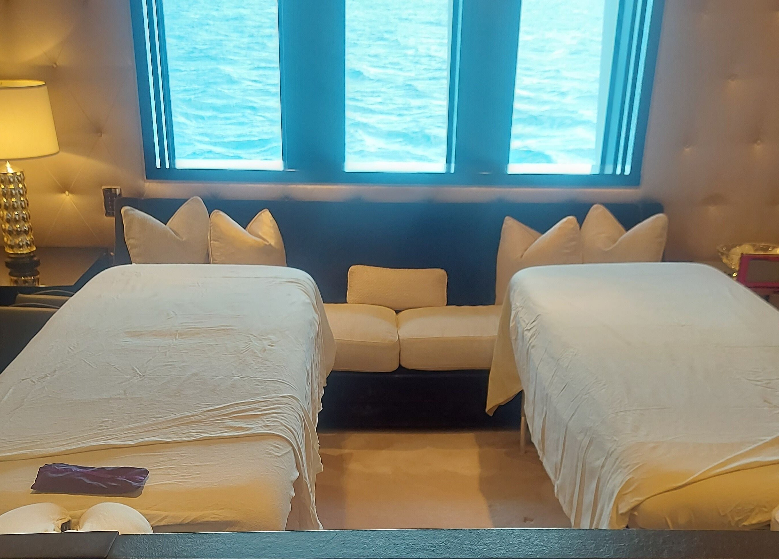 Relaxing spa room with ocean view at The Sea View Spa at February Point, Exuma, Exuma, BS.