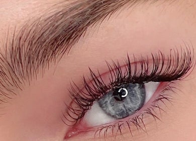 Close-up of eyelash extensions at Glowup Studio, Haymarket, New South Wales, AU.