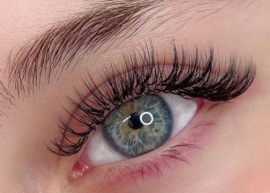 Close-up of eyelash extensions at Glowup Studio, Haymarket, New South Wales, AU.