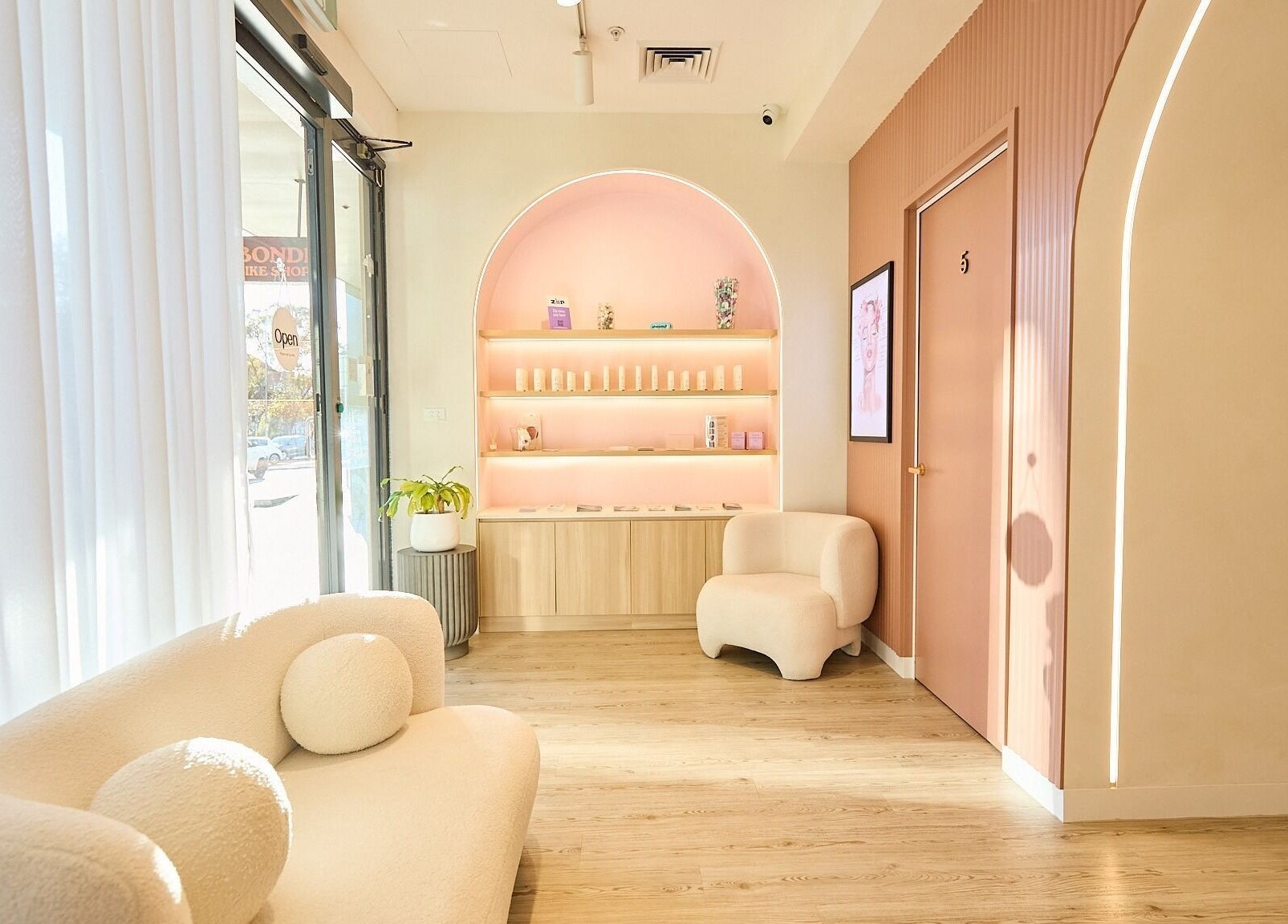 Elegant interior of The Teeth Whitening Boutique inside The Fit Injector Clinic, Bondi Junction, New South Wales, AU.