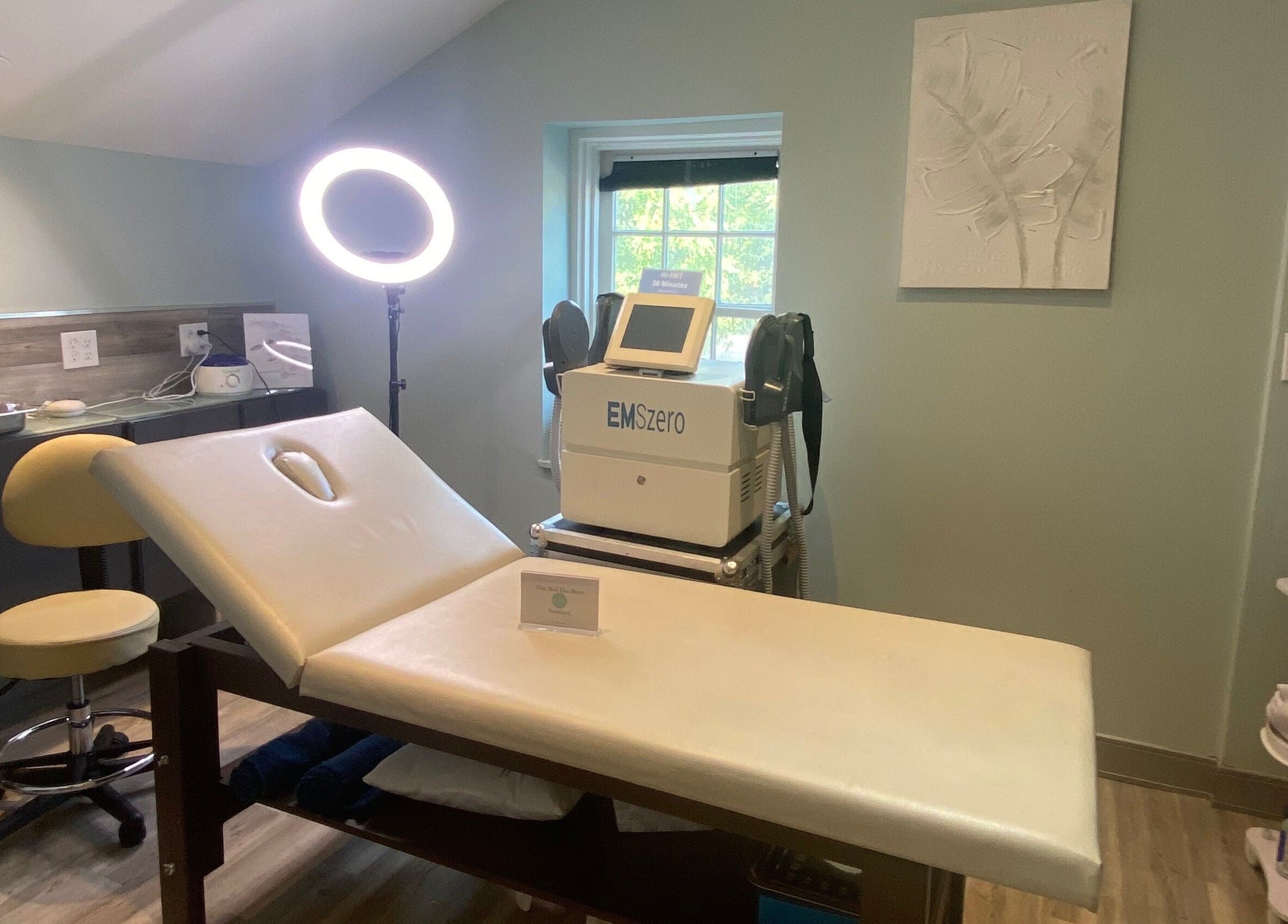Modern treatment room at The Lash Lounge in St. Catharines, Ontario, CA with professional equipment and ambient lighting.