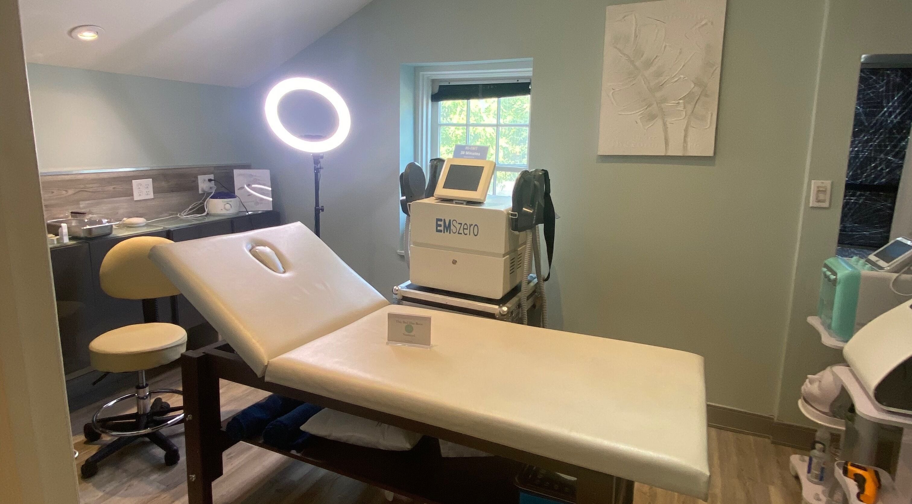 Modern treatment room at The Lash Lounge in St. Catharines, Ontario, CA with professional equipment and ambient lighting.