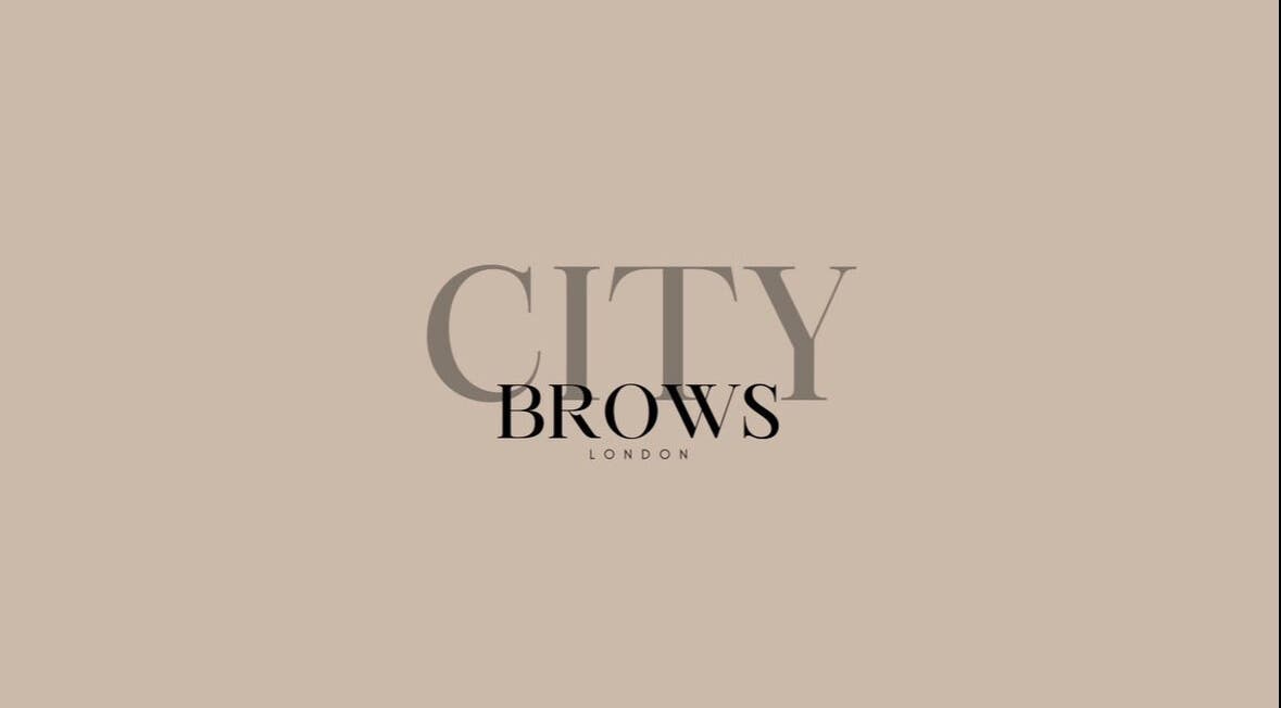 City Brows London logo with elegant text on a beige background. Located in London, England, GB.