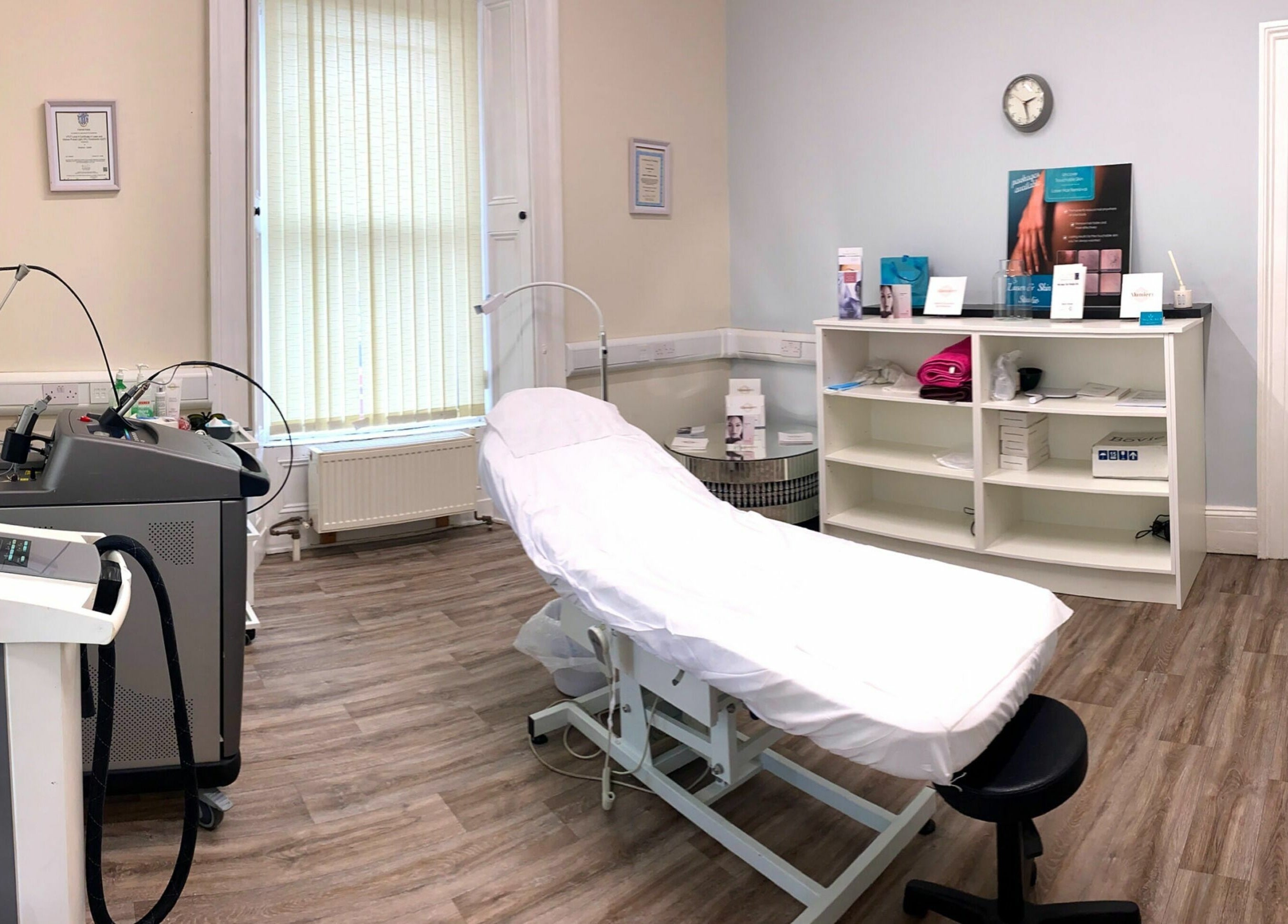 Relaxing treatment room at Laser and Skin Studio, Mullingar, County Westmeath, IE, featuring a treatment bed.
