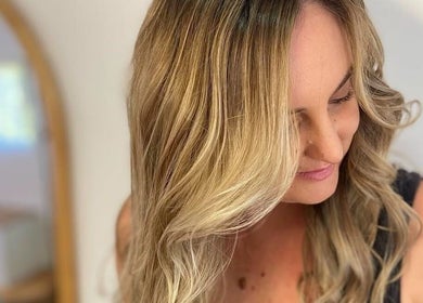 Elegant blonde hairstyle at The Organic Hair Van, Bulgarra, Western Australia, AU.