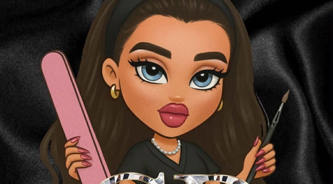 Cartoon character with nail file and brush at CB Nails&Beautyx, Gateshead, England, GB.