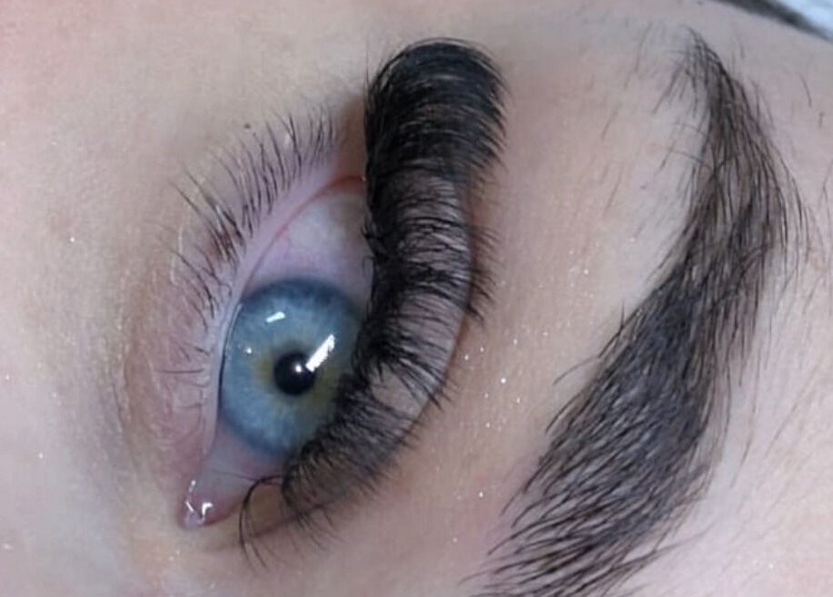 Close-up of a beautifully enhanced eye with lush lashes at Lashes by Loz LTD, Langdon Hills, England, GB.