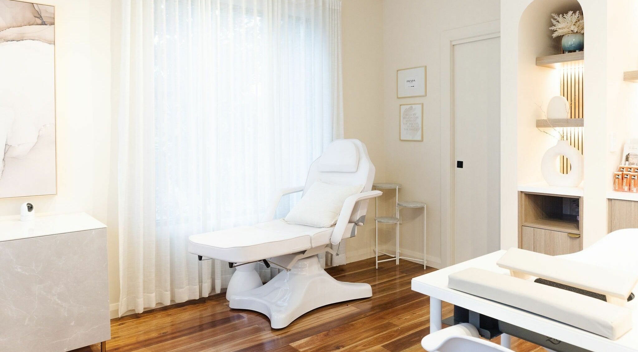 Stylish treatment room at Nails with Mimi in Earlwood, New South Wales, AU, featuring a modern reclining chair.