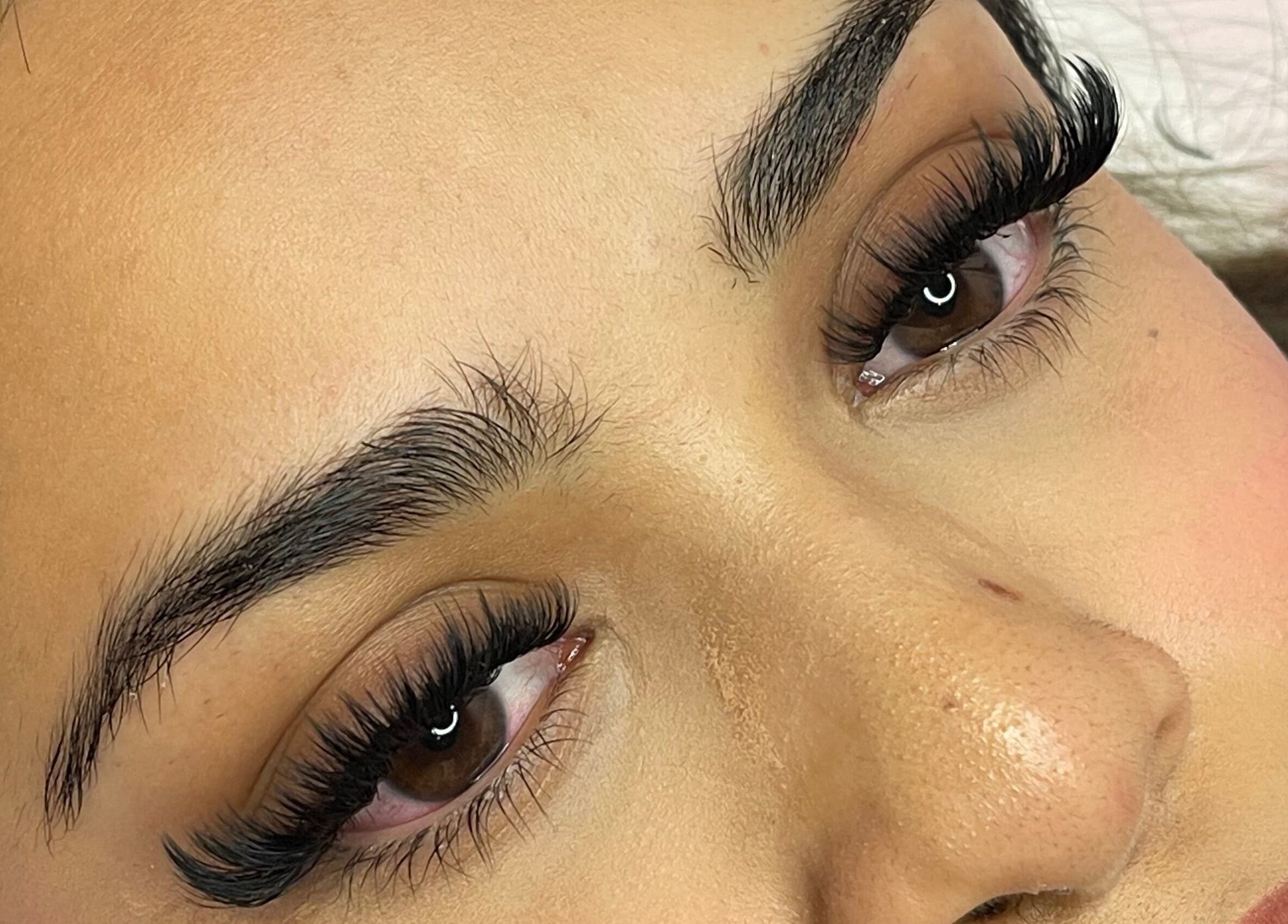 Closeup of expertly styled eyelashes at Arooj London in London, England, GB, showcasing beauty expertise.