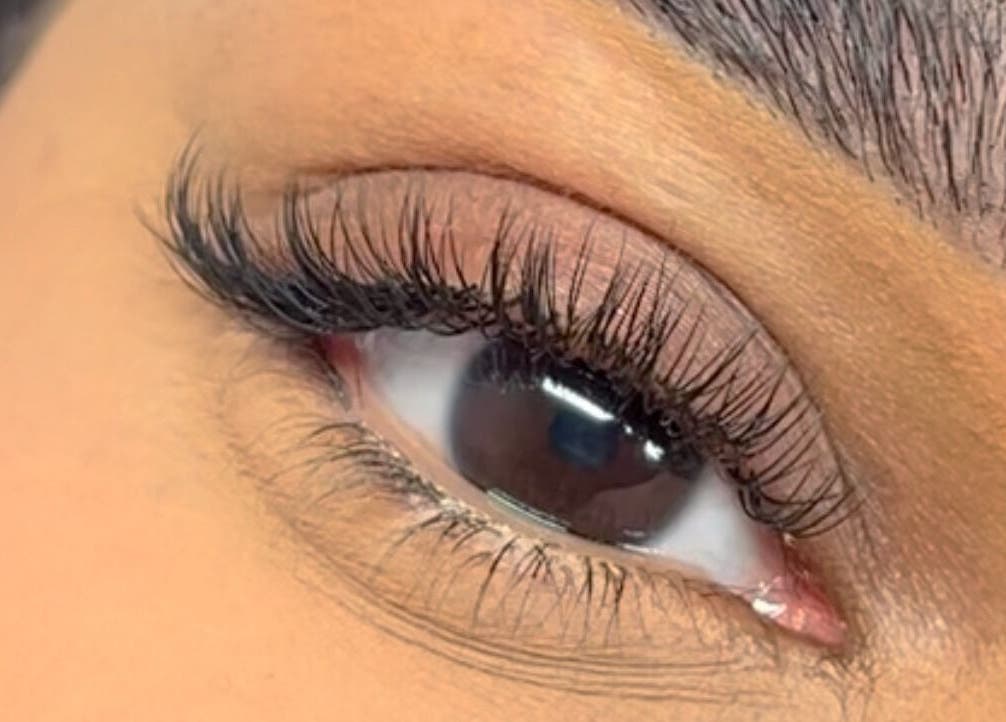 Close-up of a beautifully styled eyelash at Arooj London, a beauty venue in London, England, GB.