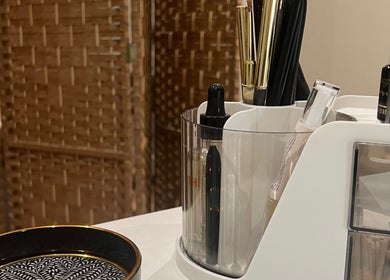 Elegant nail tools display at Nails by Laura, Chesterfield, England, GB. Modern chic design enhances beauty experience.