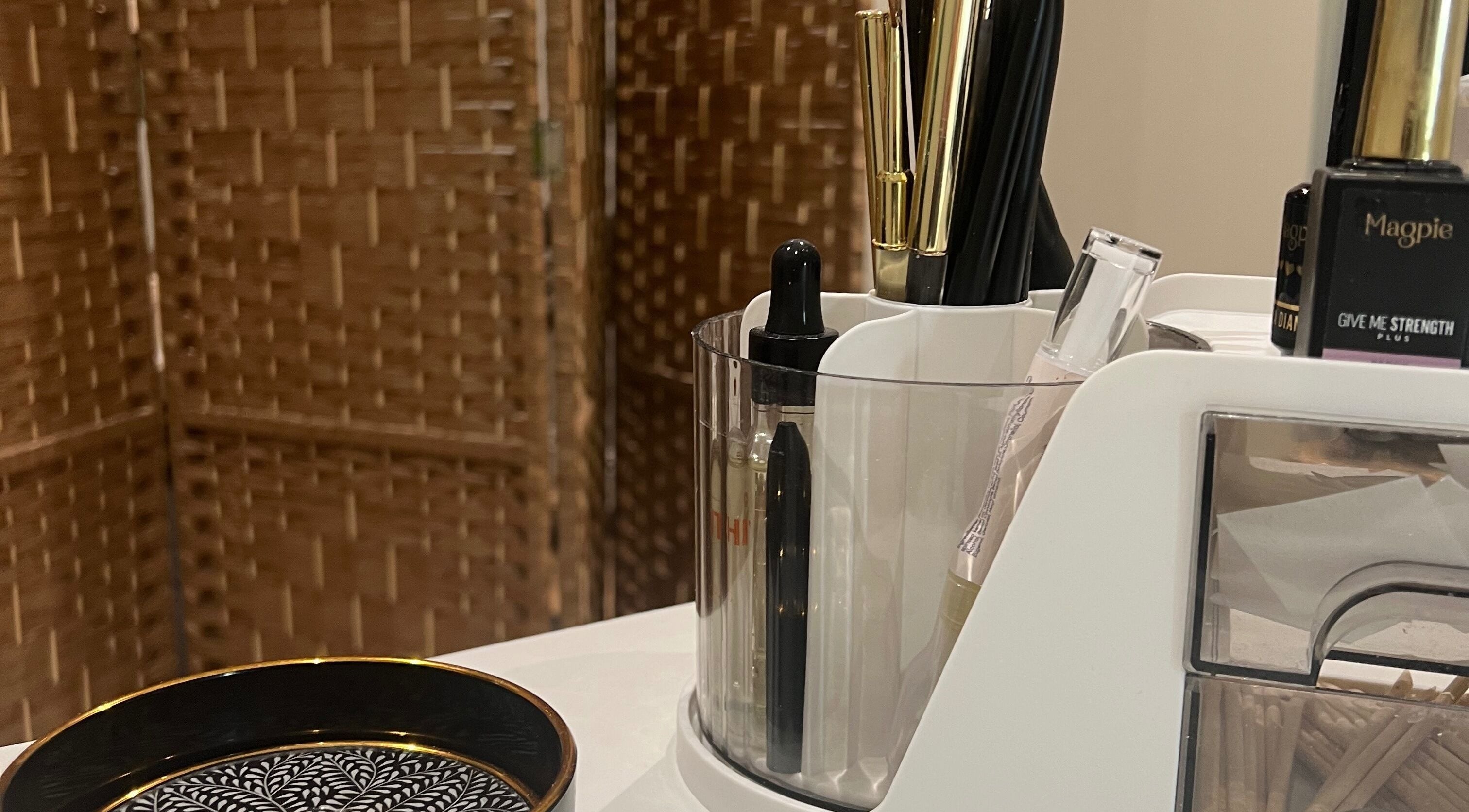 Elegant nail tools display at Nails by Laura, Chesterfield, England, GB. Modern chic design enhances beauty experience.