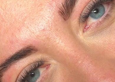 Close-up of beautifully groomed eyebrows at Layered Collective, Ellesmere Port, England, GB.