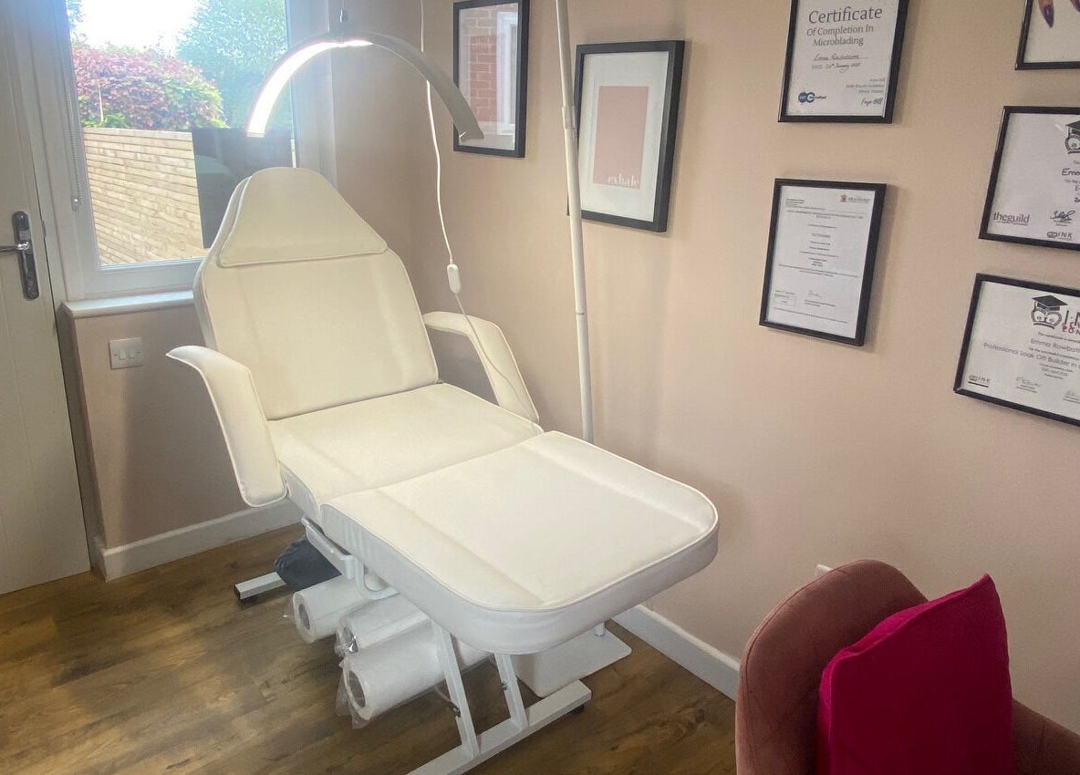 Serene treatment room at Iris Nail & Brow Studio, Baildon, England, GB, featuring a comfortable treatment bed.
