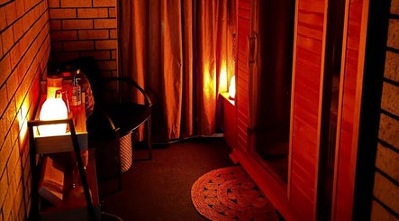 Warm, cozy interior of Sunset Salt Therapy at Sunset Beach, Western Australia, AU showcasing relaxation area.