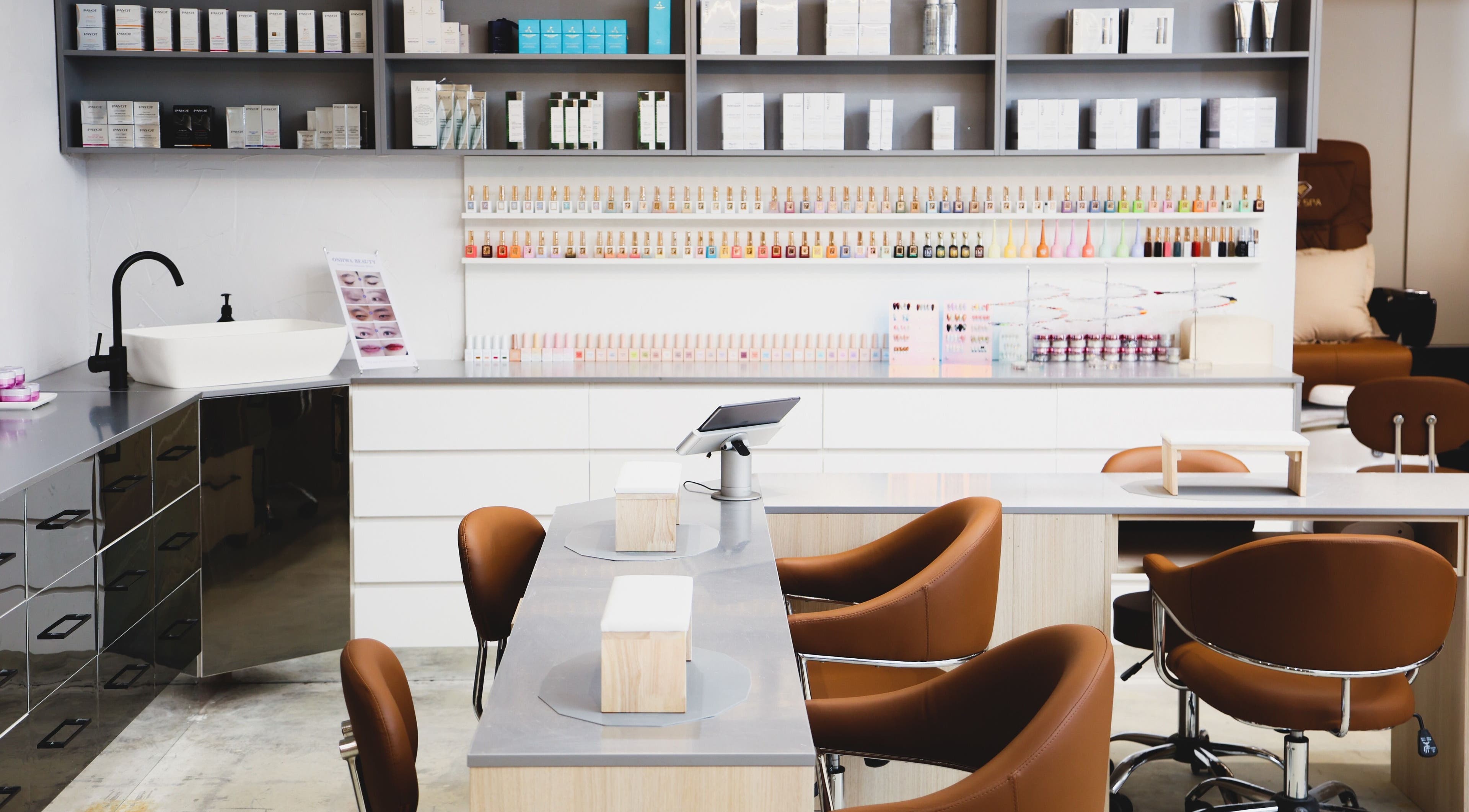 Modern interior of Kim Sun Young Nail & Clinic Strathfield, Strathfield, New South Wales, AU showcasing nail stations.