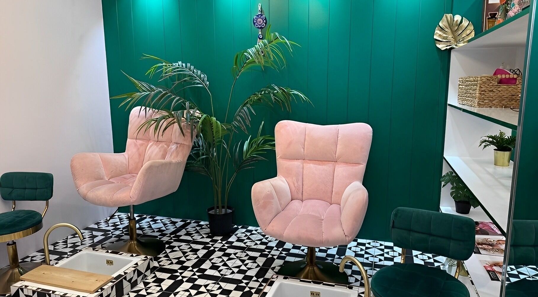 Pink chairs and plant decor at Beauty Square, Dublin, County Dublin, IE, creating a serene wellness ambience.