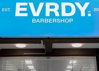 Entrance sign of EVRDY Barbershop - San Chaung, located in Yangon, Yangon Region, MM.