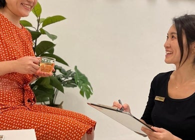 A client enjoys tea during consultation at Nadesico Beauty & Healing in Singapore, Singapore, SG.