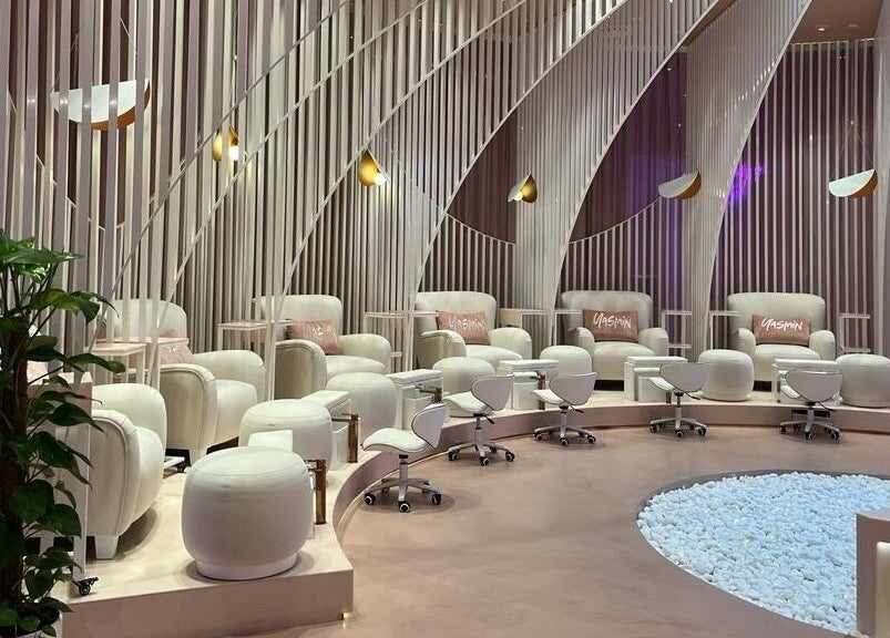 Elegant lounge seating at Yasmin Beauty Lounge, Dubai, Dubai, AE enhances luxury spa experience.