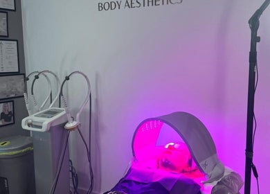 NUYU Body Aesthetics in Beckenham, England offers relaxing light therapy treatment in a modern wellness setting.