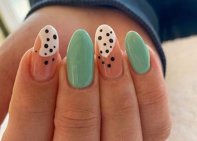 Unique mint and polka dot nail art at Beauty Bliss ZA, Pretoria, Gauteng, ZA.
