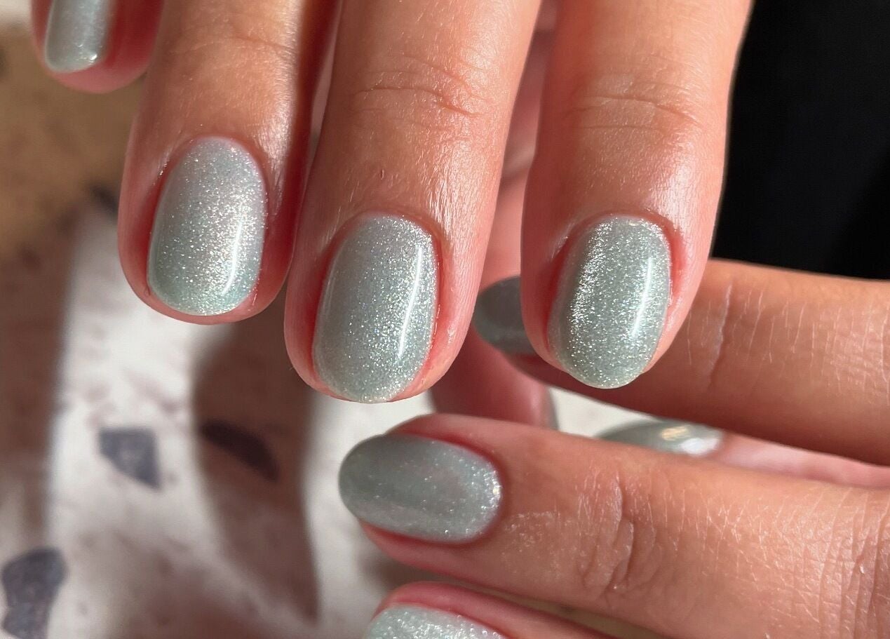 Elegant silver manicure at Peony Beauty Melbourne, Prahran, Victoria, AU.