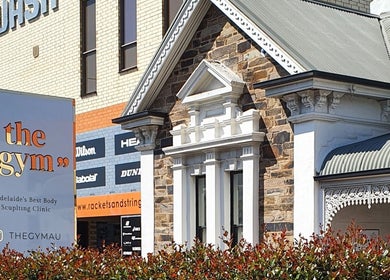 The Gym's elegant facade and sign at Mile End, South Australia, AU, highlighting premium fitness offerings.
