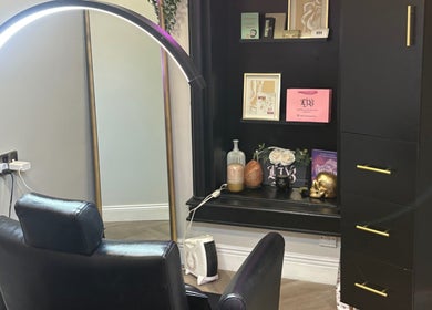 Cozy makeup station at LJB Makeup and Beauty, New Ross, County Wexford, IE with stylish decor and lighting.