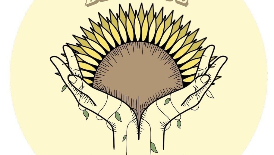 Illustration of hands holding a sunflower at Blissful Balance, Orem, Utah, US. Symbolizes harmony in wellness.