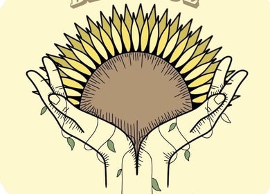 Illustration of hands holding a sunflower at Blissful Balance, Orem, Utah, US. Symbolizes harmony in wellness.