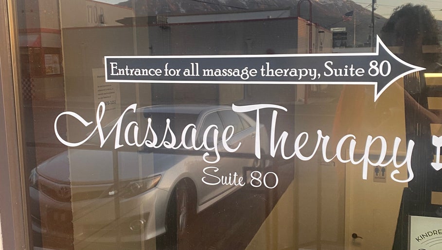 Entrance sign for massage therapy at Blissful Balance, Suite 80, Orem, Utah, US.