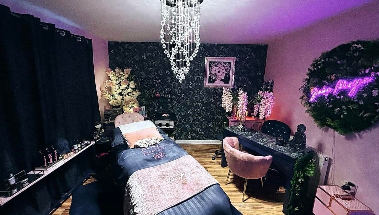 Chic and serene beauty room at Janine Morgan, Lytham St Annes, England, GB with elegant decor and plush seating.