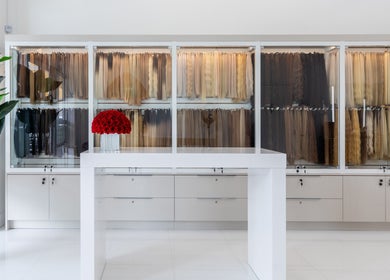 Display of hair extensions at Beauty Locks Hair Extensions, North Miami Beach, Florida, US.