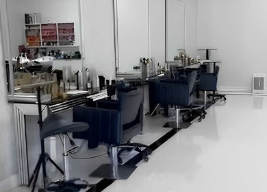 Modern styling stations at Beauty Locks Hair Extensions in North Miami Beach, Florida, US.