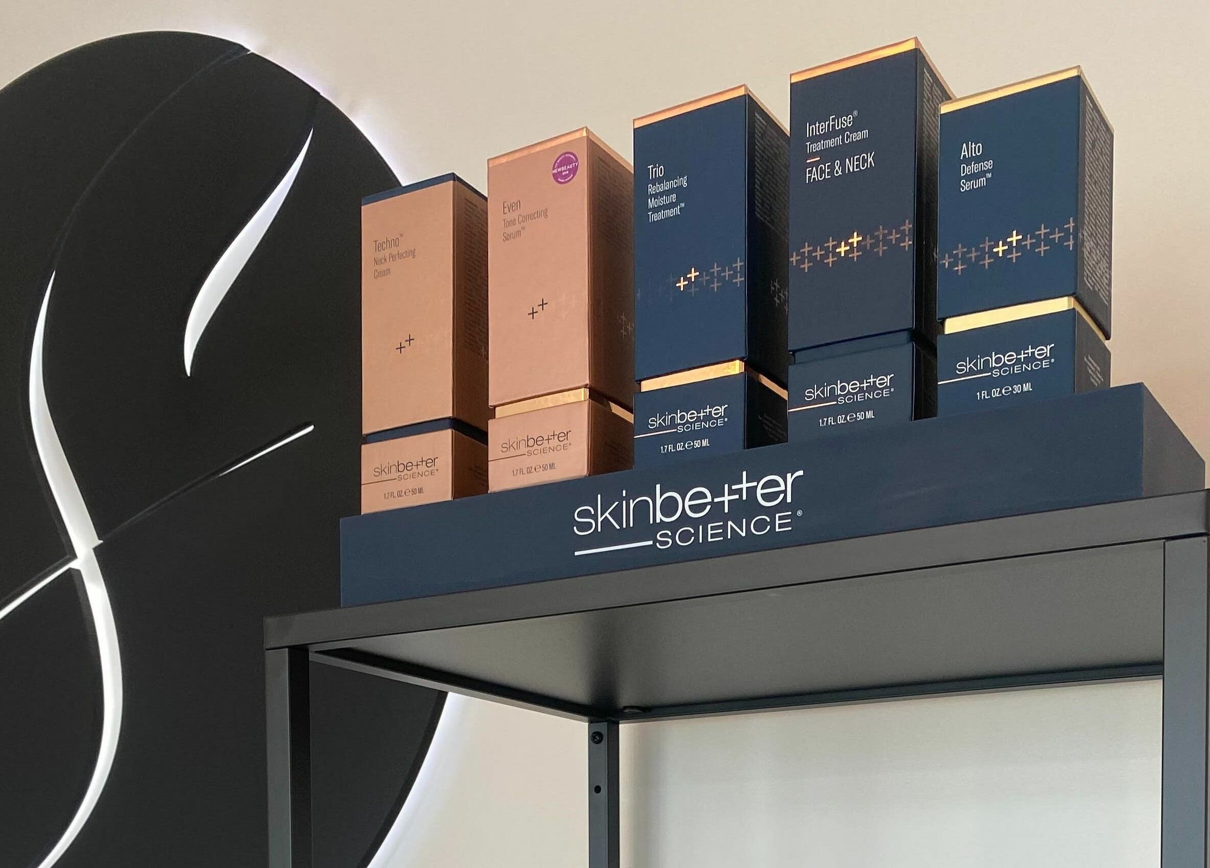 SkinBetter Science products elegantly displayed at TS Skin Clinic and Wellness in Oakville, Ontario, CA.