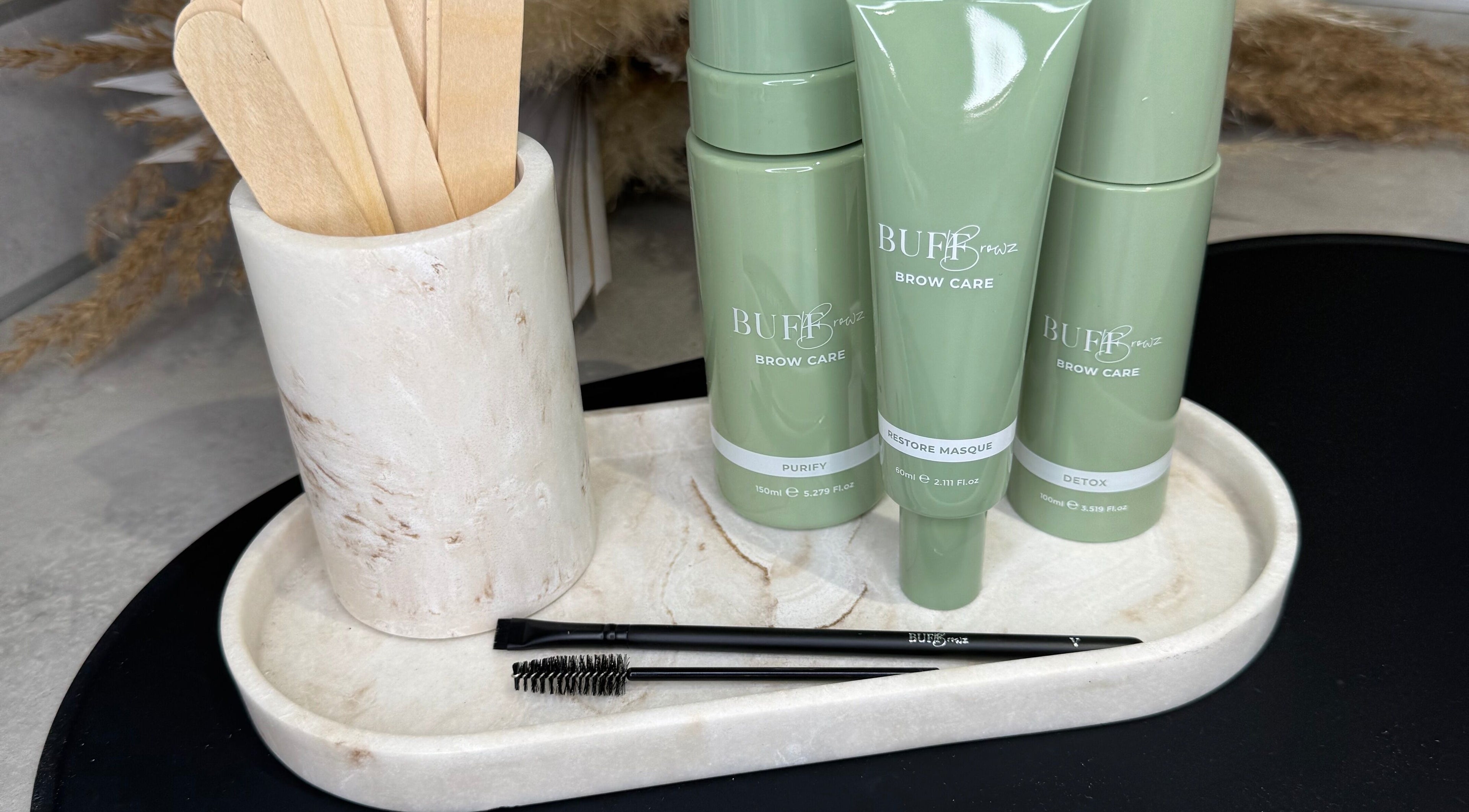 Brow care products at The Brow Box, Donington le Heath, England, GB, showcasing premium beauty essentials.