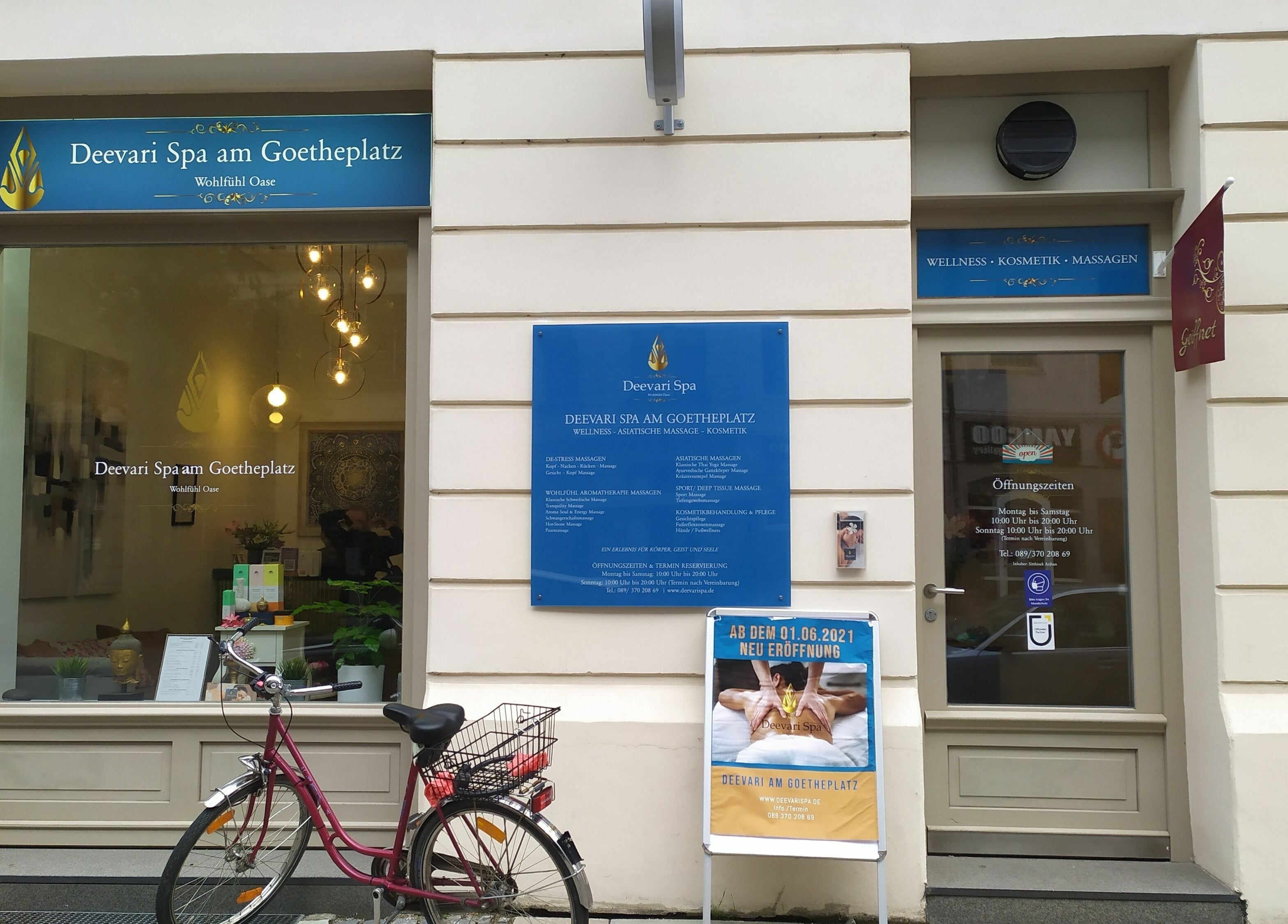 Eingang von Deevari Spa Am Goetheplatz in München, Bayern, DE bietet Wellness und Kosmetik.