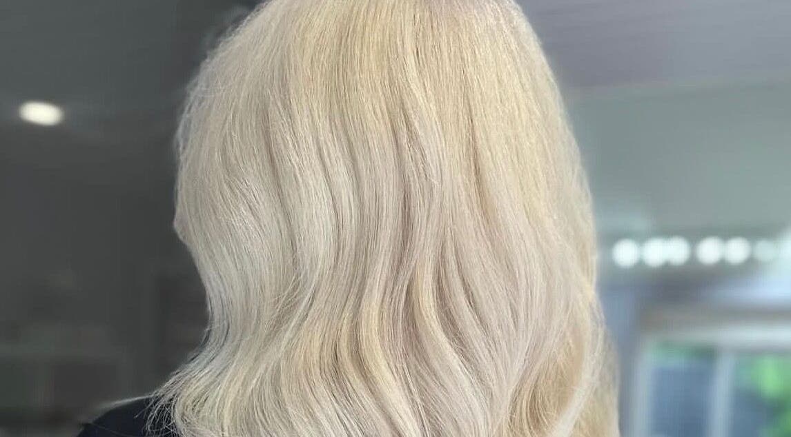Elegant blonde hairstyle at FLD - Hair by Freya Chobham, Chobham, England, GB.