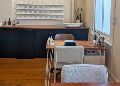 Cozy nail station at Studio Ten, Auckland, Auckland, NZ, featuring modern decor and natural light.